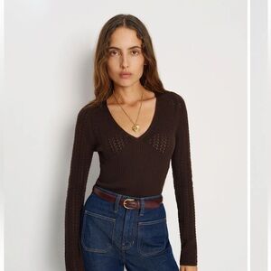 NWT Reformation Krista Regenerative Merino V-neck size large brown